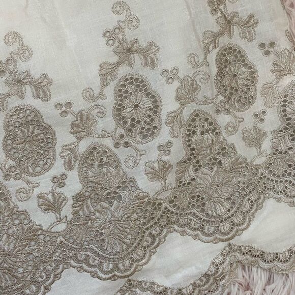 Ann Taylor Petite Linen Cream Tan Metallic Floral Embroidered Eyelet Skirt sz 4 - Picture 2 of 9